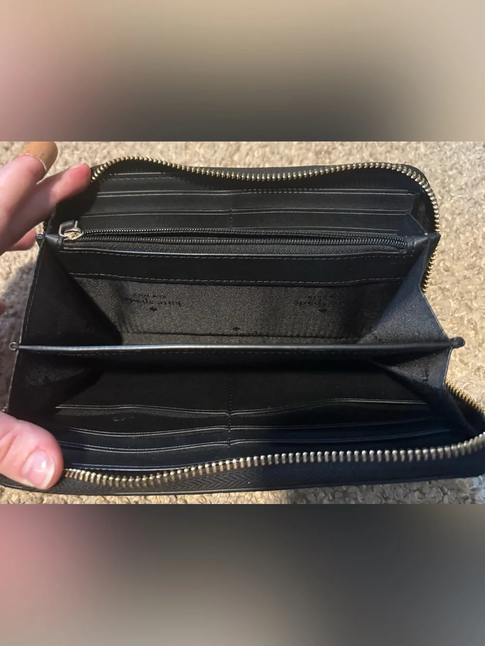 Kate Spade Black Leather Zip Wallet with Gold Toned Hardware
